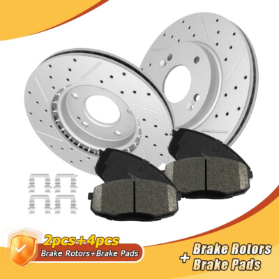 For 2014 2015 2016 Kia Soul Front Brake Drilled & Slotted Rotors & Ceramic Pads