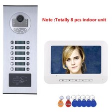 8 Apartment Video Intercom Doorbell System 7"color T LCD RFID IR 1000TVL Camera