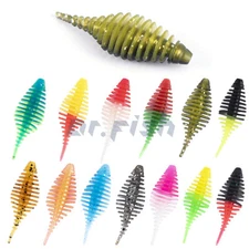 Dr. Fish 10Pcs Soft Lures Plastic Fishing Swimbait Ribbed Worm Bait Bass Trout