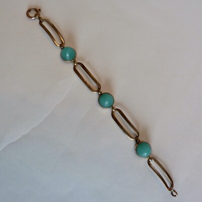 Antikes tschechisches goldfarbenes gewölbtes Glas Cabochon Armband - unbekannter Stempel