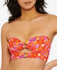 Hula Honey ORANGE/PINK MULTI Bold Bouquet Cutout Swim Top, Junior Size S   NWT
