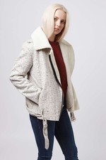 New Glamorous Aviator Flight Shearling Fleece Collar Jacket Winter Look Uk 12