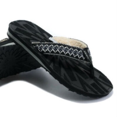 NWT NEW IN BOX UGG Flip Flops TASMANIA Black Sandals Shoes Size