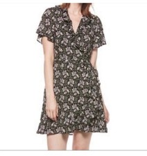 Paige Cardamom Mini Ruffle Dress V Neck Wrap Floral Black Small