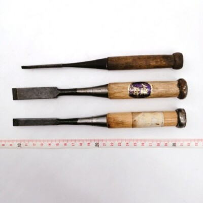 Vintage Japanese NOMI Chisel Set of 3 – Carpenter Woodworking Tool