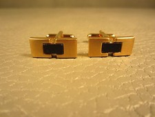 Contemporary Onyx with Brushed Finish Yellow Gold Plated Cuff Links
