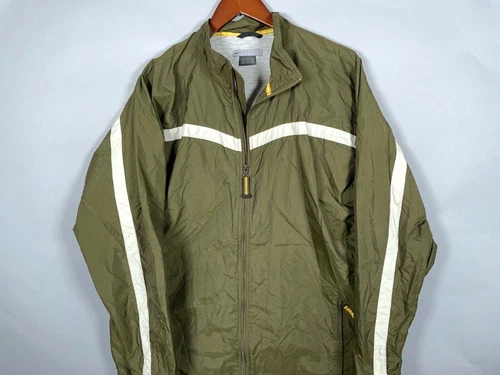 VTG Y2K Nike Zip Up Windbreaker Jacket Adult XL Olive Green Gray Stripe Lined