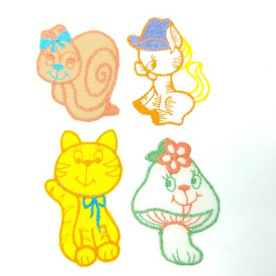Anthropomorphic Iron On Fabric Patch Vtg MCM Mushroom Cat Snail Horse Animal 521