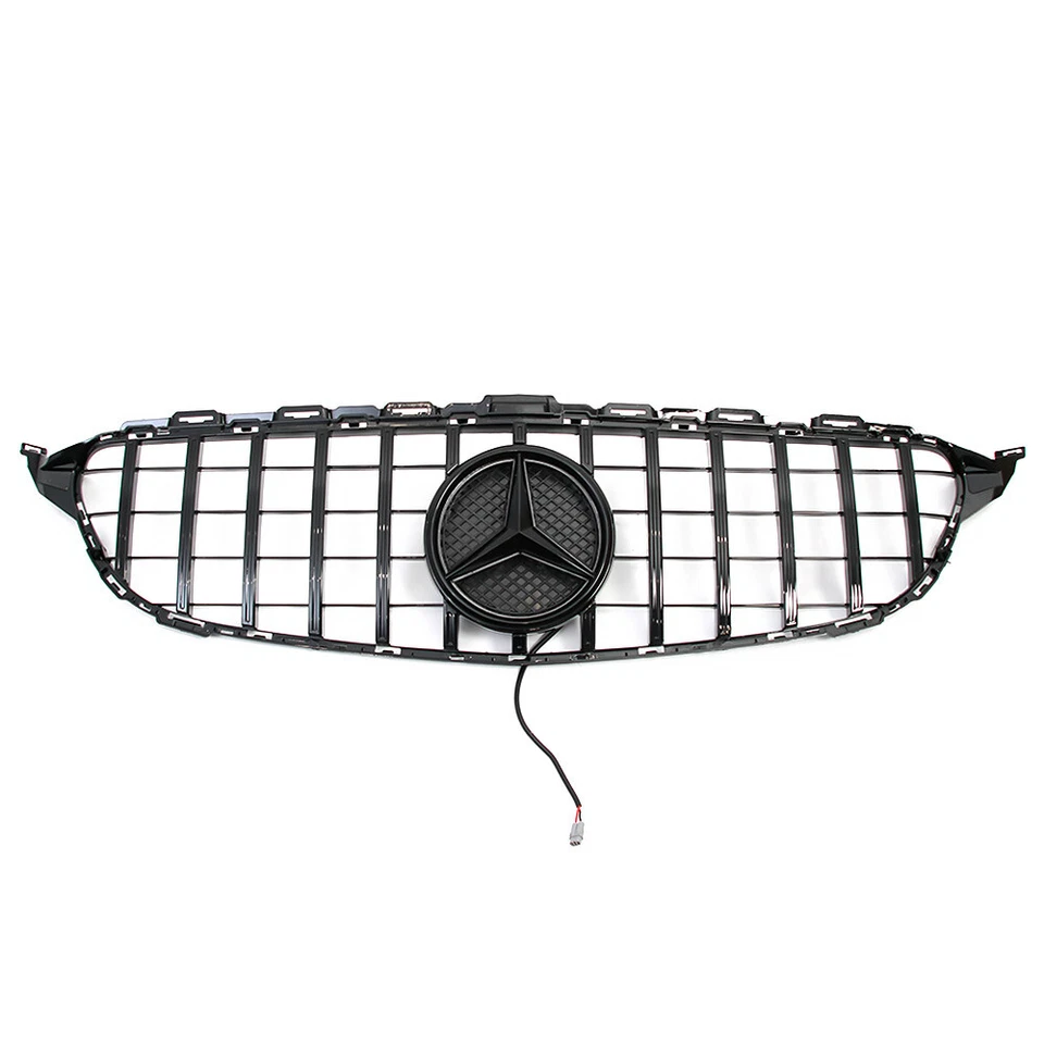 Glossy Black Grille w/Led Emblem For Mercedes W205 2015-2018 C200 C300 C400 C43 - Image 2 of 4