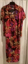 Vintage Caribou Multicolor Floral Maxi Rayon Dress w/Jacket Casual Sz M Made USA