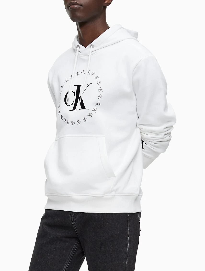 Calvin Klein Menu0026#039;s Relaxed Fit Circle Logo Hoodie, White, 2XL | eBay