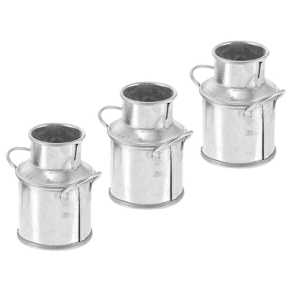 3 Pcs Milk Jug Tin Bucket Rustic Flower Buckets Metal Pots House Toys