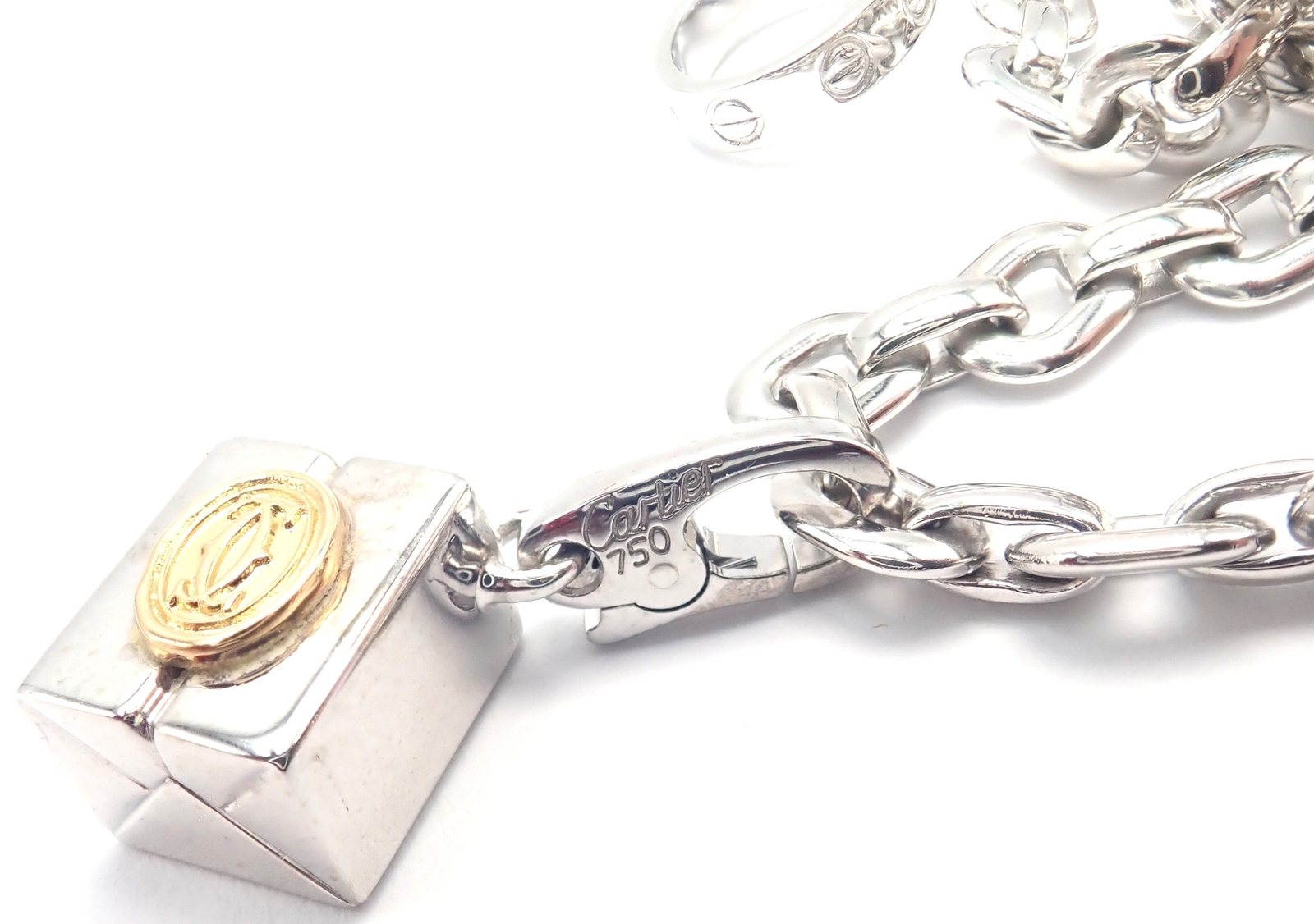 Authentic Cartier 18k White Gold 4 Charm Panther Airplane Love Box Link Bracelet image 8