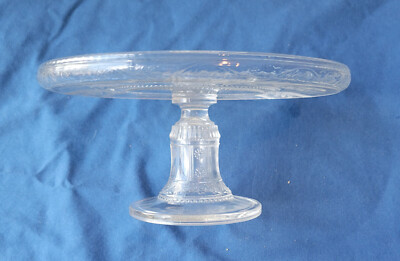 Antique Willow Oak Early American Pattern Glass Cake Stand