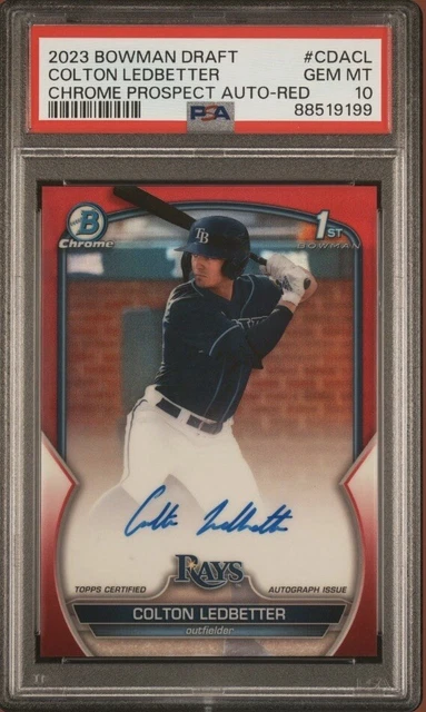 2023 Bowman Draft #CDA-CL Colton Ledbetter Bowman 1st True Red /5 PSA 10 Rays