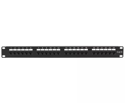 24 Port Cat6 Patch Panel 1U 19 inch Rack or Wall Mount RJ45 110 Type Rackmount