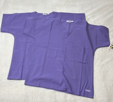 Lot Of 2 Landau Reversible V-Neck Scrub Top 1 Pocket Size XSM Style 7502 Purple