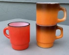 Lot of 3 Vintage Retro FIRE KING Anchor Hocking Coffee Cups Mugs Orange Red