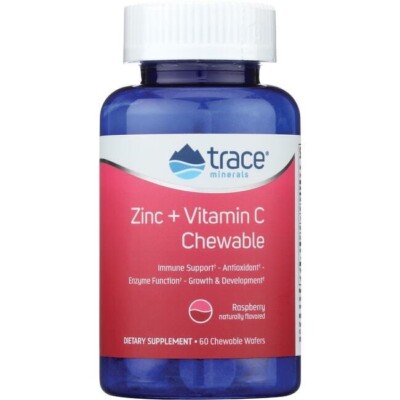 Trace Minerals Zinc + Vitamin C Chewable - Raspberry 60 Chwbls