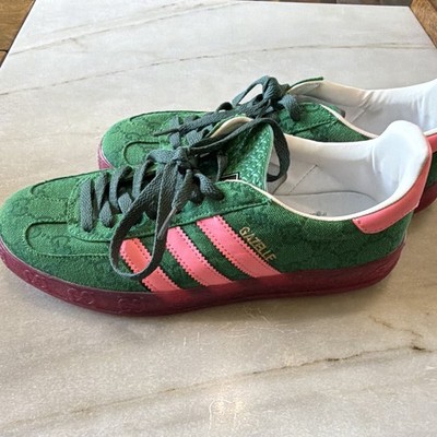 adidas x Gucci Gazelle Men s Low Top Lace-Up Monogram Sneakers Green/Pink