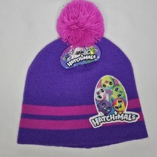 New Girls Hatchimals Purple Fuschia Pink Pom Pom Beanie Winter Hat One Size