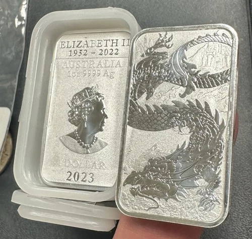2023 Australia Perth Mint 1 oz Silver Dragon Rectangular Coin Bar BU~ Fresh Roll