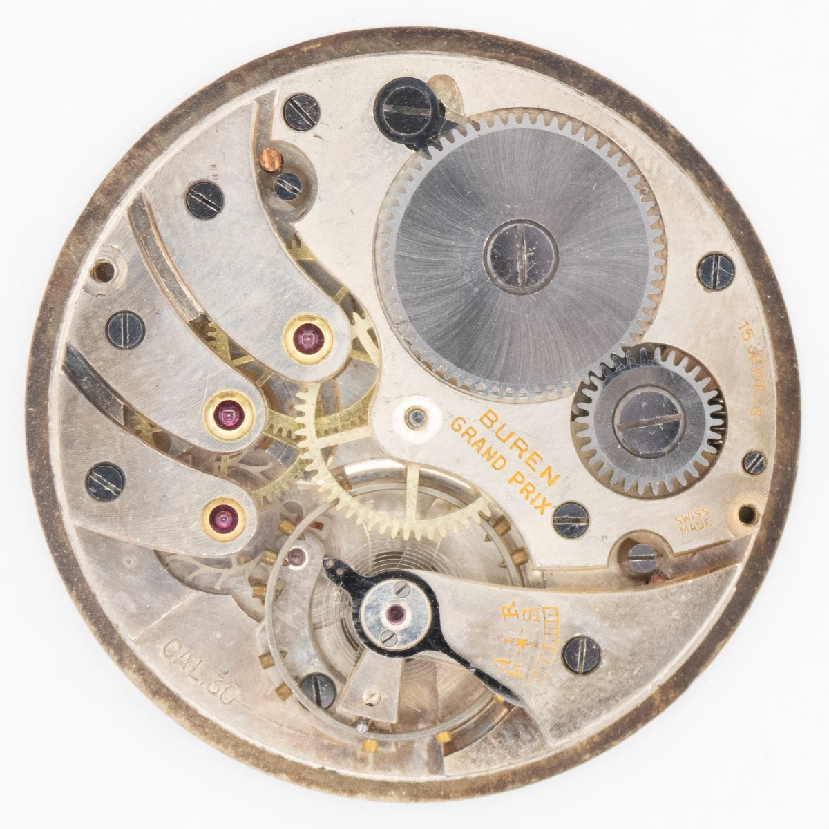 Mouvement De Montre Mécanique Buren Cal. 04 Avec Cadran Et Aiguilles - Suisse, Fonctionnel | Pour Réparation Ou Customisation