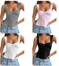 UK Women   Y2K  Crop Tank Tops Sweetheart Neck -- Black, White, Pink & Grey