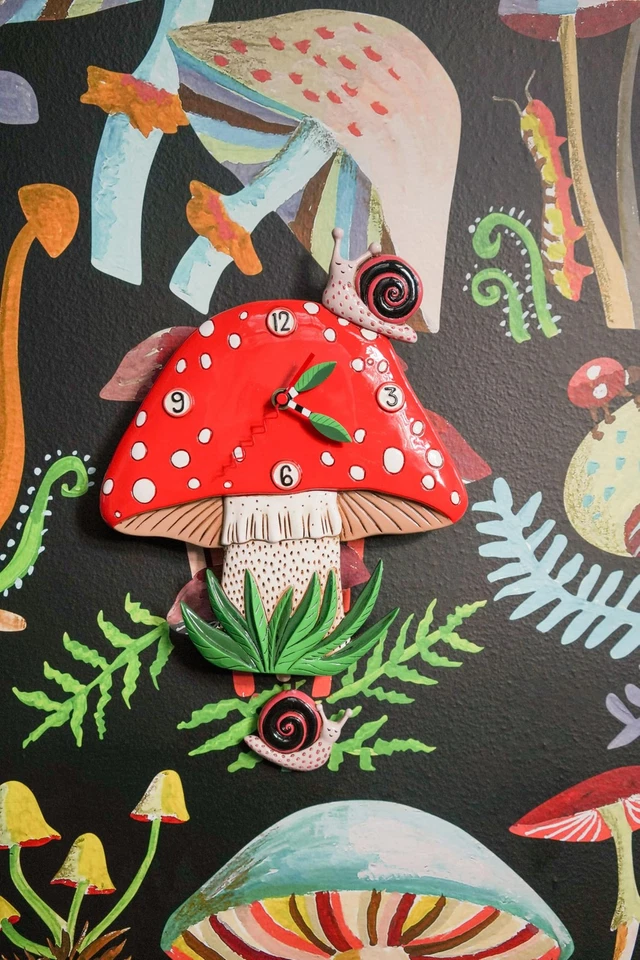 Allen Designs Fun-Guy Forest Mushroom and Snails Sculpted Pendulum Wall Clock... - Image 4 of 4