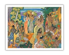 Hawaiian Island Feast (’Aha’aina) - Vintage Menu Cover by Eugene Savage 1940s