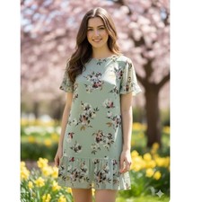 NWT Ralph Lauren Lauren Georgette Knee-Length Shift Dress Green 14