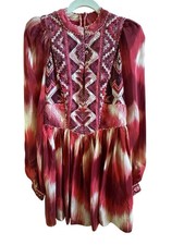 Farm Rio Amanda Stripes Tapestry XS Dress Red Abstract Print Bodice Embroidery