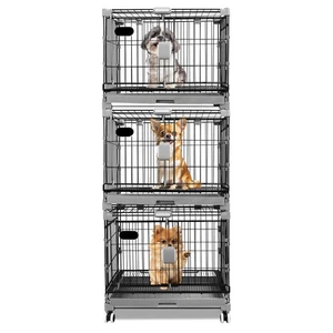 Homey Pet 24" Three Tiers Puppy Crates, Black Metal Dog Crate Cage for Small Dog