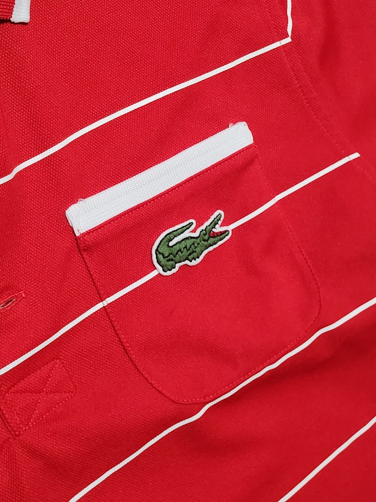 BRAND NEW 1990s Lacoste Sport Polo Shirt  Red Striped Short Sleeve Size 3 RARE thumbnail 6