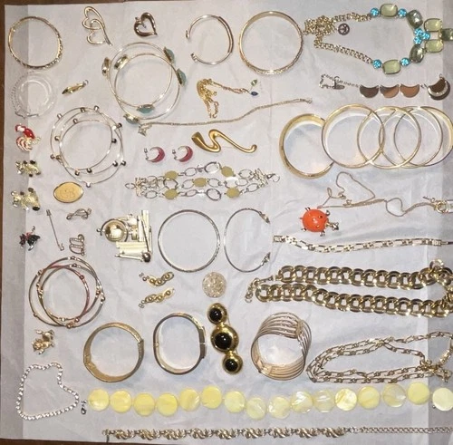 Estate jewelry Lot 50+ Costume, gems, silver, 10 K Gold, All Wearable, Marked!!!