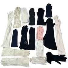 Vintage Ladies Gloves 17 Pc Lot Pairs XS 6.5 7 Leather Fabric Beaded Cosplay
