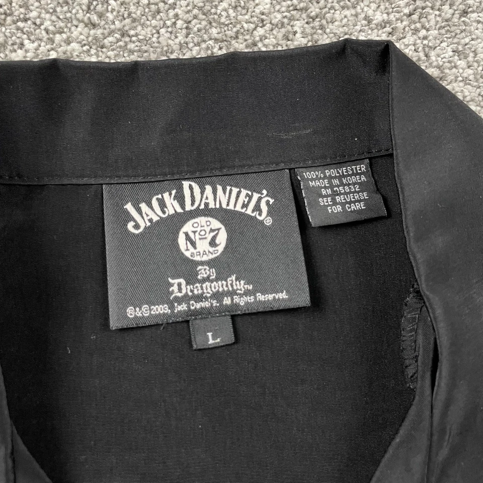 Vtg Jack Daniels Shirt Men Large Black Loop Collar Camp Whiskey Dragonfly Y2K 03 - Image 3 of 4
