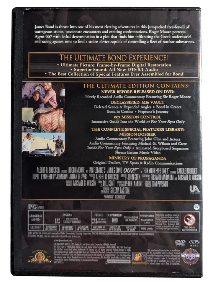 For Your Eyes Only (2-Disc Set DVD, 1981, Ultimate Edition) Roger Moore - Image 3 of 3