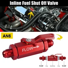 AN6 6AN 3/8" Inline Fuel Shut Off Valve Flow Cut Male Fitting w/ Cable Lever Red