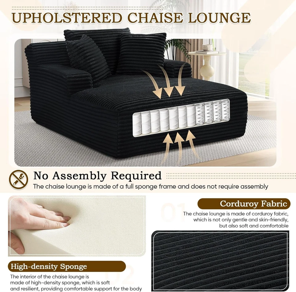 Oversized Boneless Chaise Lounge Sofa Bed Reading Chair Corduroy Cloud Couch - Image 3 of 4