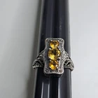 Antique Art Deco Citrine Filigree Sterling Silver Ring Sz 8