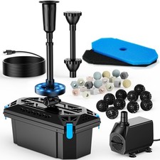 RGB Pond Filter Pump Kit 660GPH with LED Lights for Koi Ponds, Outdoor Water F