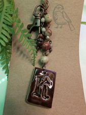 Handcrafted Ceramic Beaded Initial Keychain with Decorative Pendant