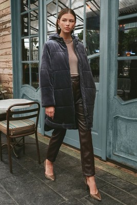 Current Air Size XS/S Blue Oversized Velour Puffer Jacket Coat Hooded Pockets