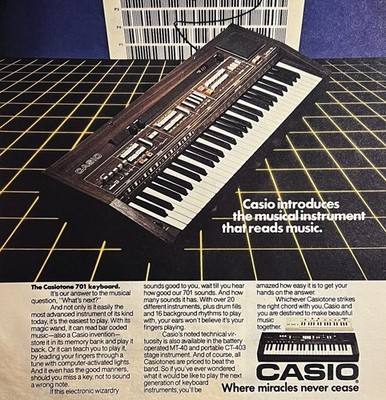 VTG 1982 Casio Casiotone 701 Keyboard Original Print Ad 26x32cm Decor RSM 362