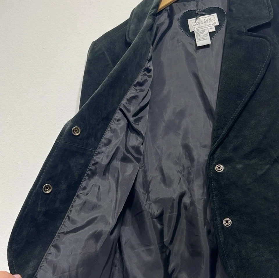 Chaqueta de cuero de gamuza negra vintage de los 90 para mujer de Live a Little Size Medium Foto 4 de 4