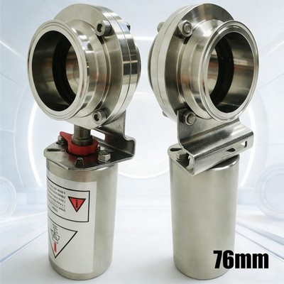 76mm Sanitary Pneumatic Fast-Install Butterfly Valve w Tri-Clamp Ends for Liquid
