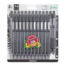 Zebra Z Grip Retractable Ballpoint Pens Pack 24 Black Ink Comfortable Grip