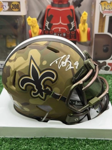 Drew Brees Signed Saints Camo Mini Helmet Beckett COA