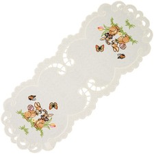 Tischdecke Tischläufer Ostern Deckchen Oval 22 x 55 Osterdeckchen Beige Bestickt